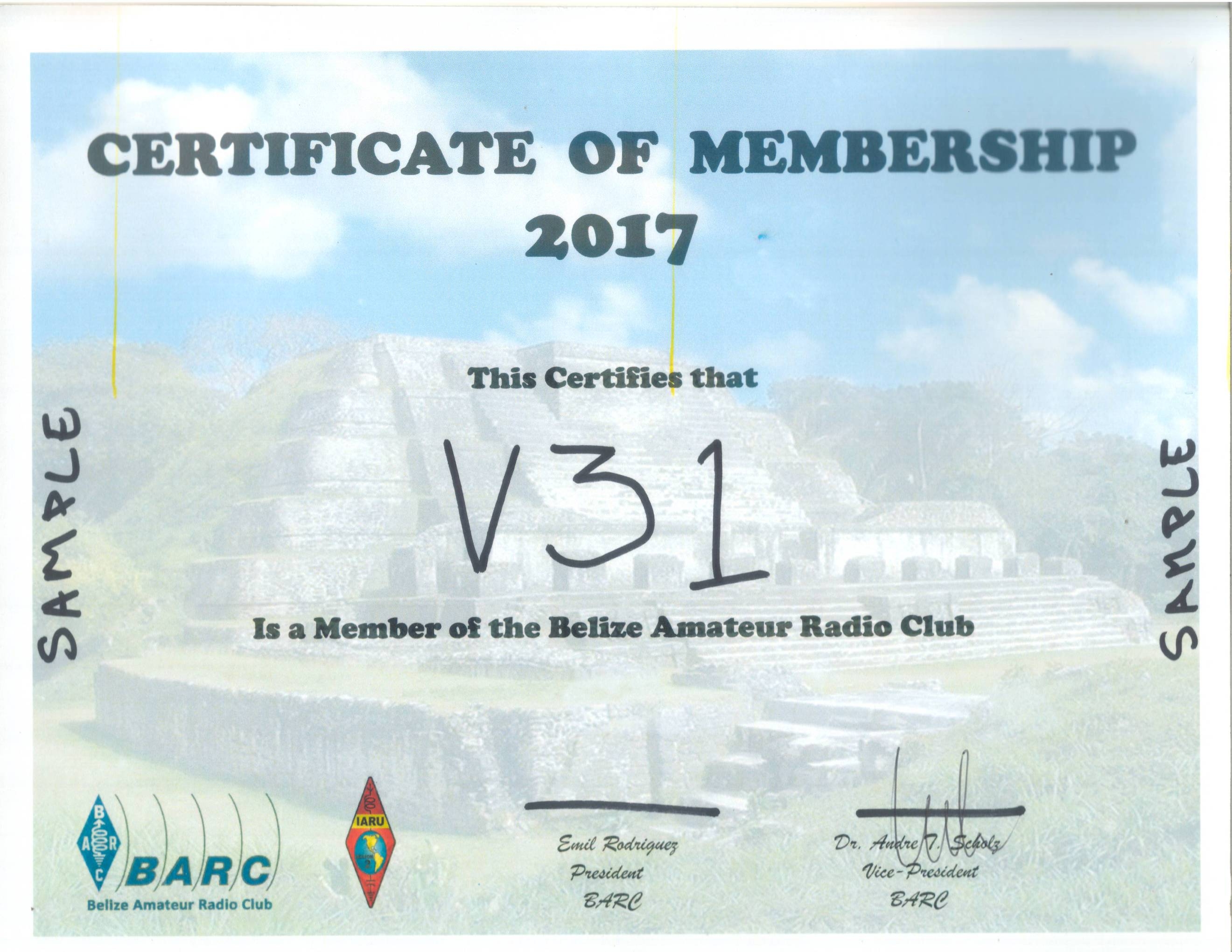 BARC Sample Certificate